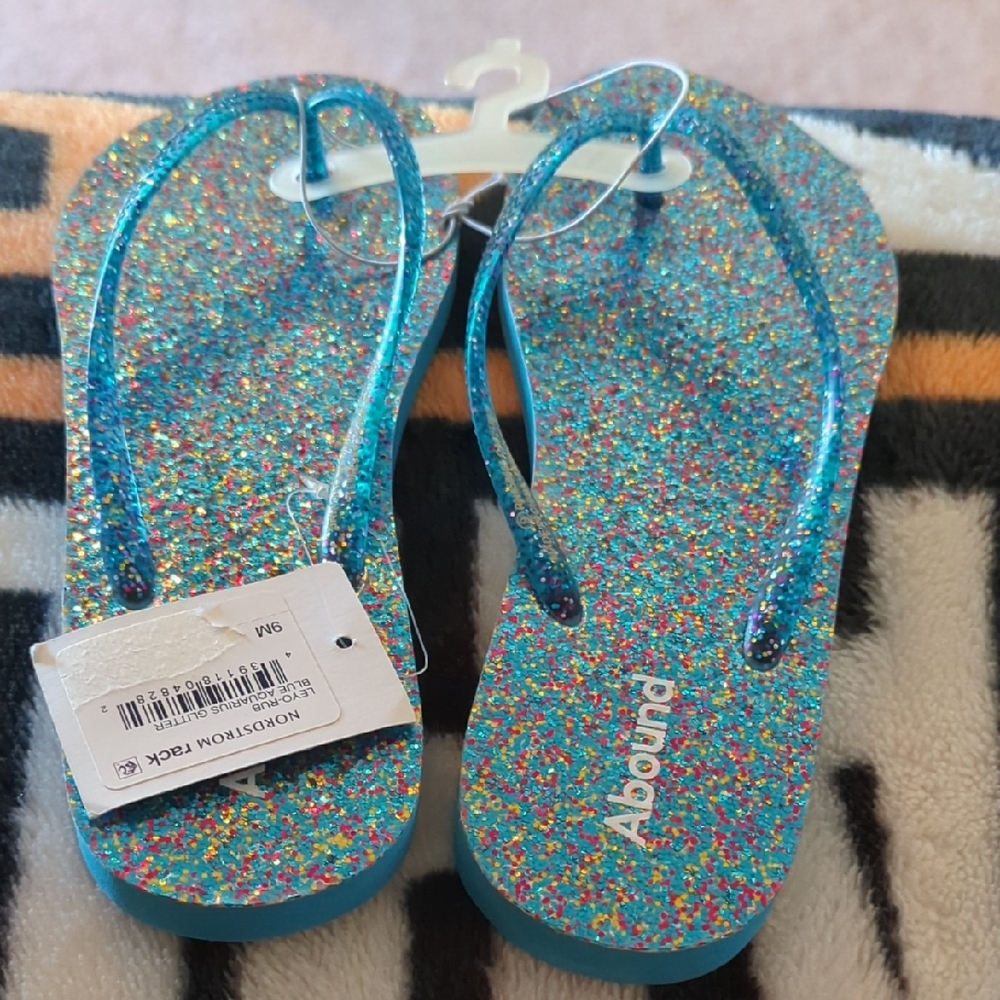 ABOUND Blue Sparkly Flip Flops Size 9 Sale